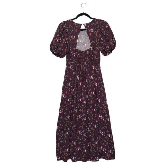 Old Navy Puff-Sleeve Floral Maxi Shift Dress NWT Women's Sz XS Plum Cottagecore - Picture 2 of 8
